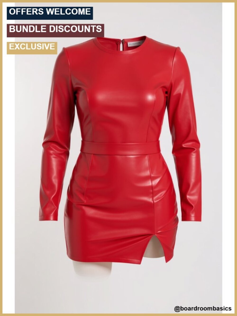 Faux Leather High Waisted Stretchy Bodycon Mini Skirt with Slit